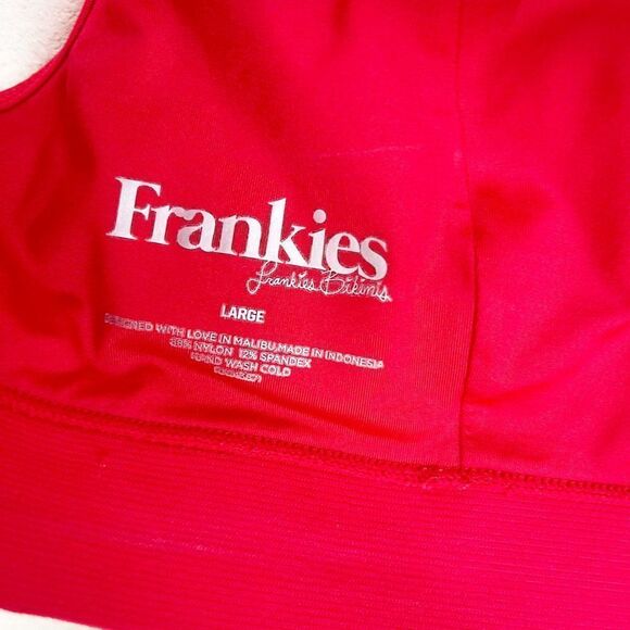 Frankies Drew Bikini Red Ribbed Top Open Back Large - Picture 7 of 7